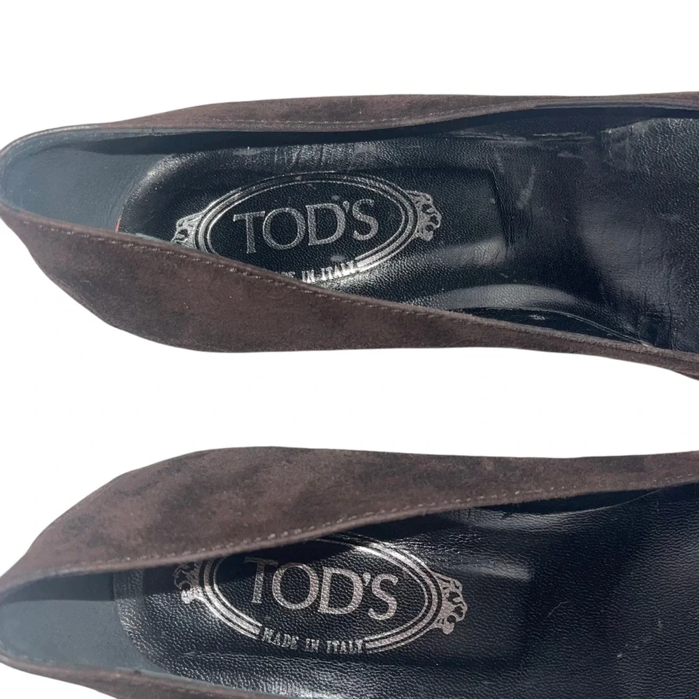 Tod’s Zeppa Gomma Décolleté Chocolate Brown Suede Wedges Loafer Pumps Size 39